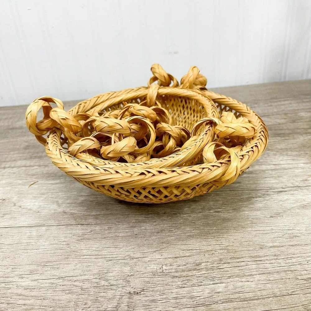 Vintage Boho 2 Tier Woven Wicker Hanging Fruit Basket